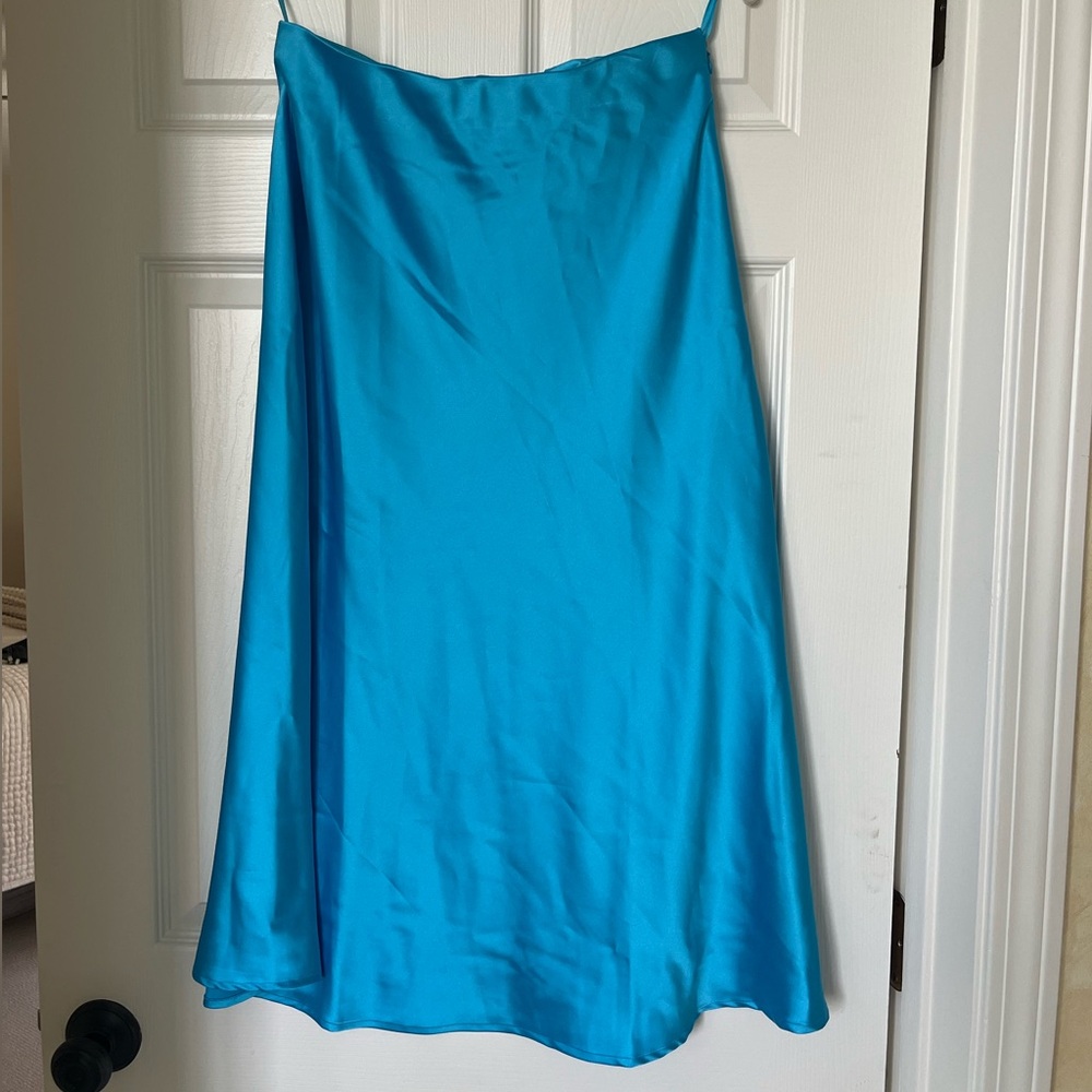 She + Sky Turquoise Satin Slip Midi Skirt
